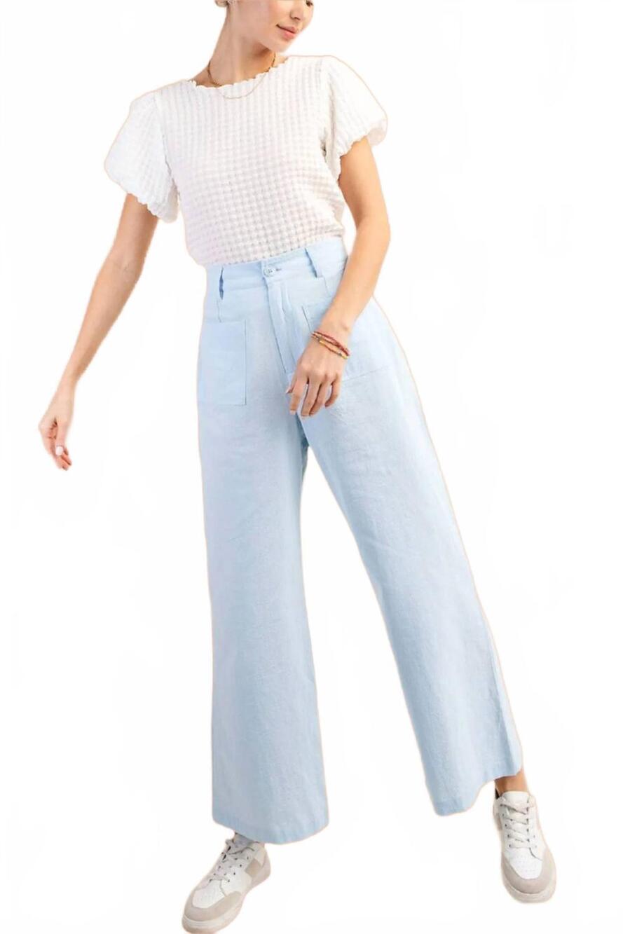 NEW KORI linen high rise wide leg pants in baby blue